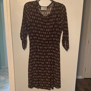 French Grey Patterned Long Sleeve Dress